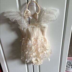 Cream Baby Dress with Butterfly Details
